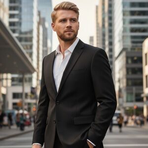 DKNY Men’s Blazer 44R Charcoal Gray Wool Stretch Suit Jacket Modern Fit